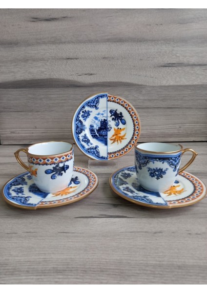 2 Kişilik Çift Desenli Kahve Fincanı Seti