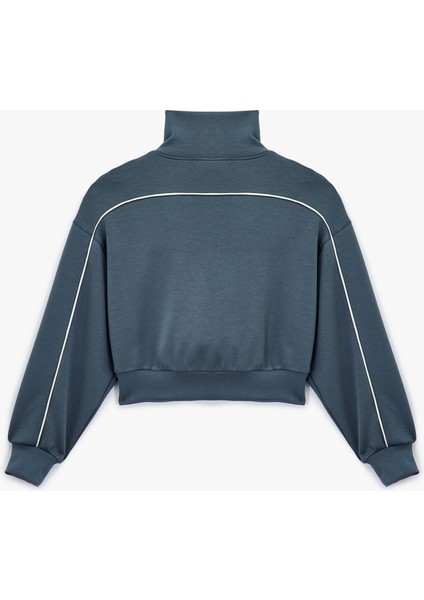 Dik Yaka Viskon Karışımlı Biyeli Fermuarlı Rahat Kalıp Spor Sweatshirt fiyatları