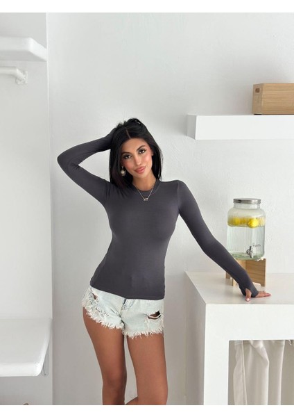 Kadın Bisiklet Yaka Uzun Kol Parmak Geçmeli Buzy Bady indirimleri