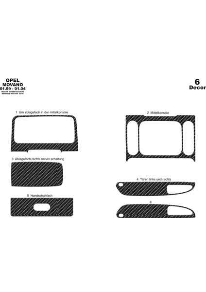 Nissan Interstar Konsol-Torpido Kaplama 2002 6 Parça Karbon
