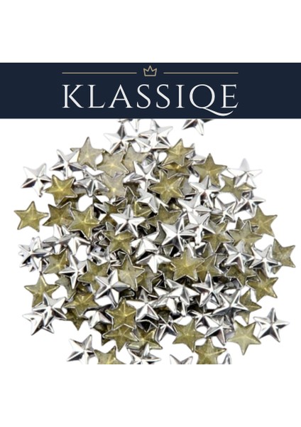 Klassıqe® | 6 mm Gümüş Metal Yıldız Figürlü Ütüyle Yapışan Hotfix Taş (Punk, Rock, Tekstil, Aksesuar Süsleme) fiyatları