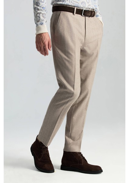 Saf Kaşmir Bej Chino Flanel Pantolon