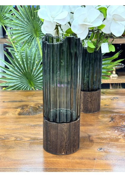 Ahşap Detaylı Cam Vazo 35/12 CM
