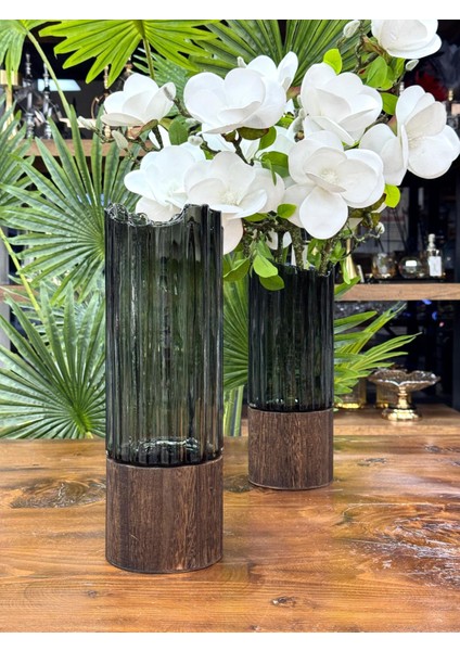 Ahşap Detaylı Cam Vazo 35/12 CM fiyatları