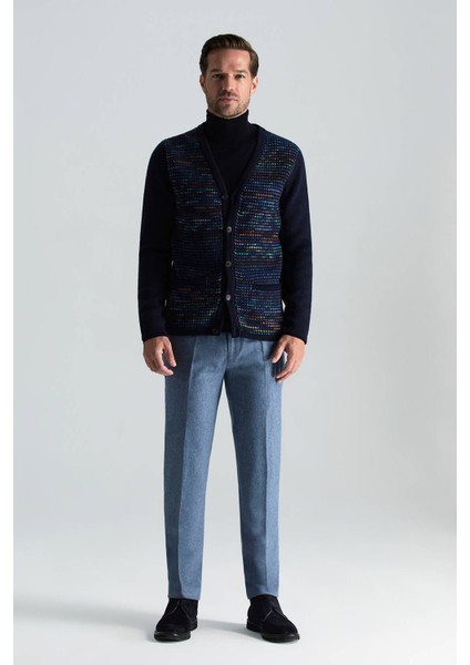 Merino Yün Etnik Desen Düğmeli Lacivert Hırka fiyatları