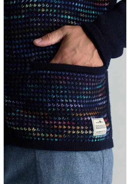 Merino Yün Etnik Desen Düğmeli Lacivert Hırka modelleri