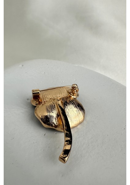 Altın Rengi Mineli Baget Taş Detay Çiçek Broş (5cm) fiyatları