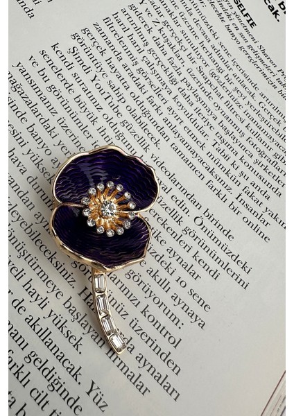 Altın Rengi Mineli Baget Taş Detay Çiçek Broş (5cm) indirimleri