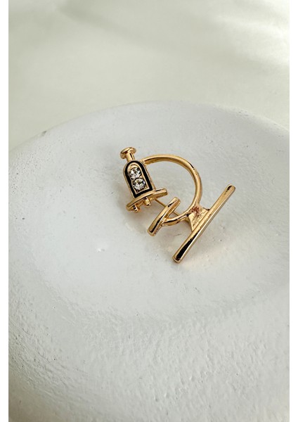 Taş Detaylı Mineli Mikroskop Tasarım Broş (3cm)