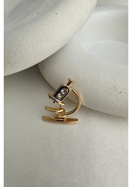 Taş Detaylı Mineli Mikroskop Tasarım Broş (3cm) modelleri