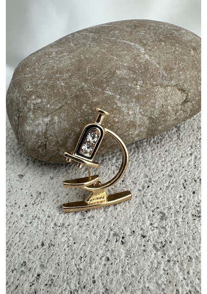 Taş Detaylı Mineli Mikroskop Tasarım Broş (3cm) fırsatları