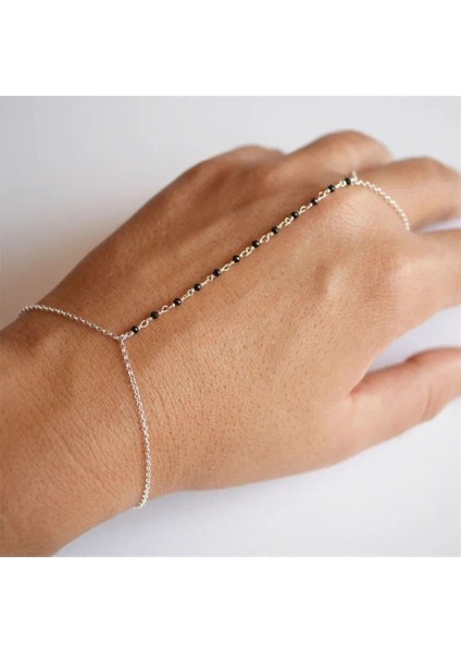 Şık ve Zarif Siyah Boncuklu Zincirli Şahmeran