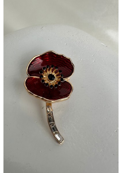 Altın Rengi Mineli Baget Taş Detay Çiçek Broş (5cm)