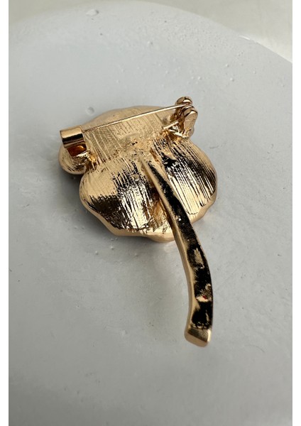 Altın Rengi Mineli Baget Taş Detay Çiçek Broş (5cm) fiyatları