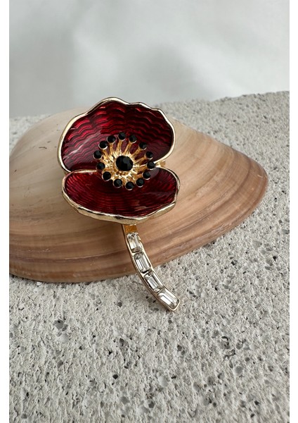 Altın Rengi Mineli Baget Taş Detay Çiçek Broş (5cm) modelleri