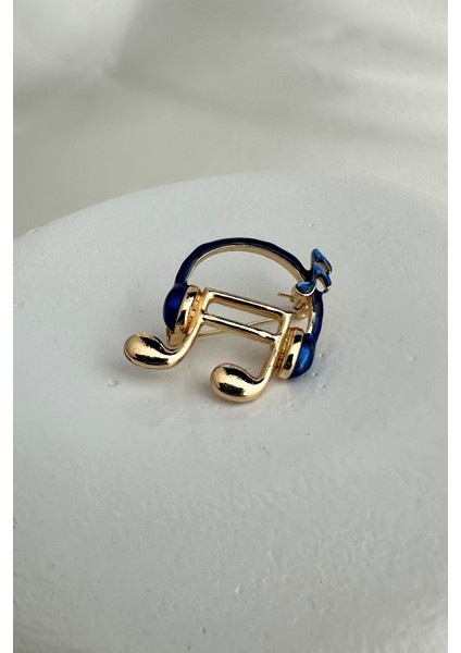 Altın Sarısı Renkli Kulaklık Detay Müzik Notası Broş (2cm)