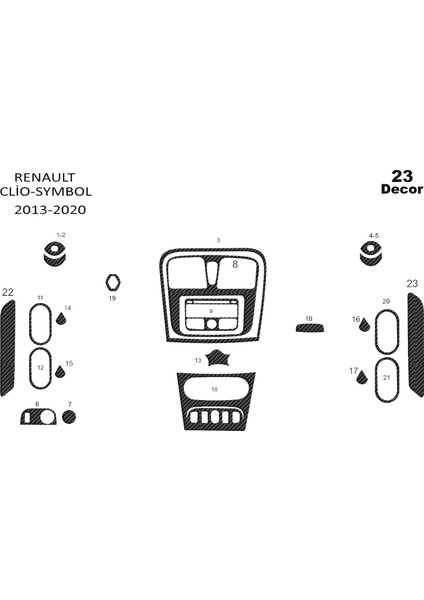 Renault Clio Symbol Konsol-Torpido Kaplama 2012 23 Parça Karbon