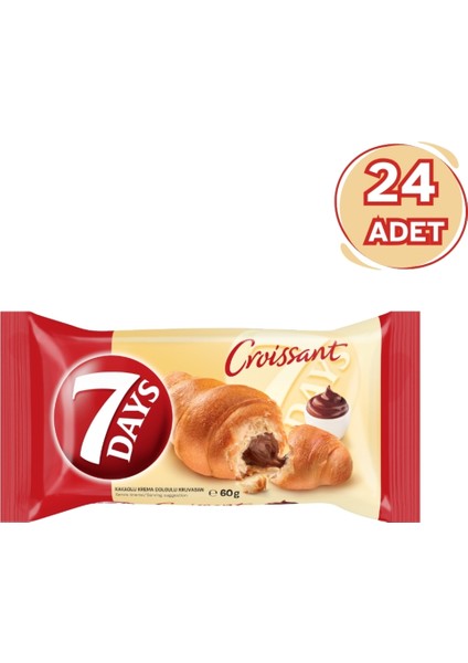 7 Days Kakaolu Kruvasan 60G (24’lü Paket) – Çikolata Dolgulu Lezzet