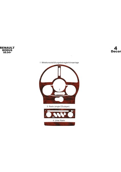 Renault Modus Konsol-Torpido Kaplama 2004 4 Parça Maun