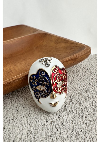 Altın Rengi Desen Detaylı Renkli Tasarım Maske Broş (4cm)