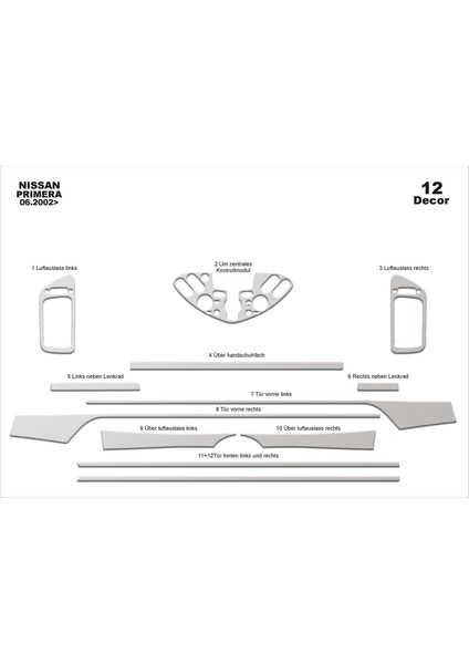 Nissan Primera Konsol-Torpido Kaplama 2002-2006 12 Parça Alüminyum