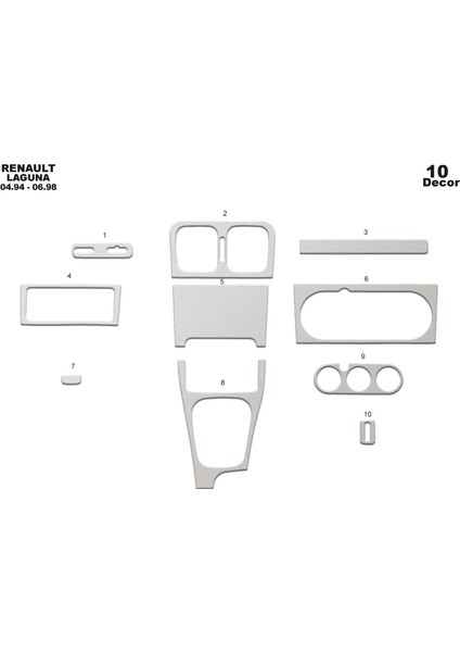 Renault Laguna Konsol-Torpido Kaplama 1994-1998 10 Parça Alüminyum