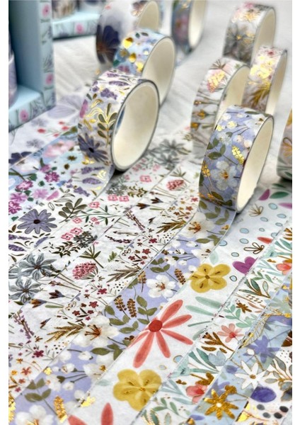 BM-1538 12 Adet Yaldızlı Çiçek Desenli Kağıt Bant fiyatları