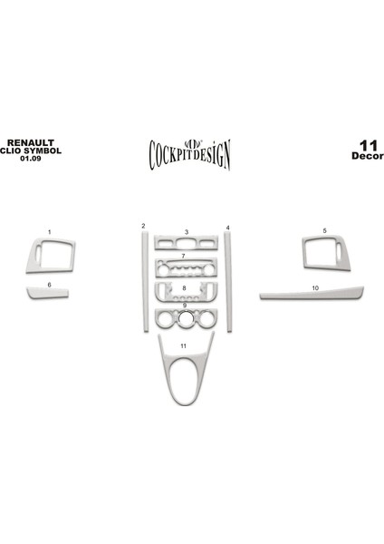 Renault Clio Symbol Konsol-Torpido Kaplama 2009-201 1 Parça Alüminyum