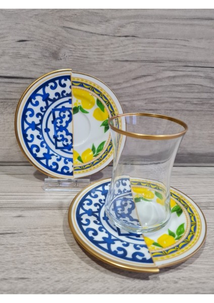 Lemone-6 Kişilik Çift Desenli Çay Seti