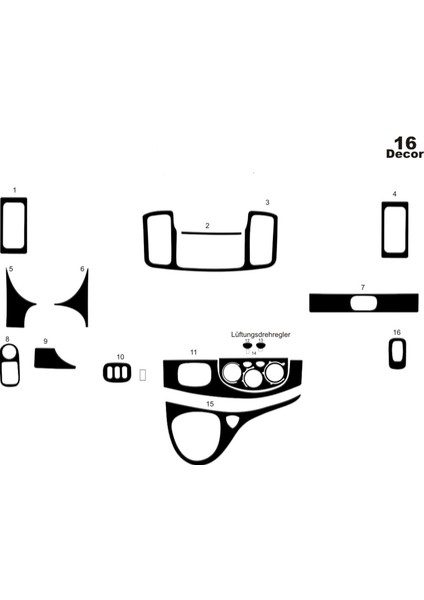 Renault Trafic Vivaro Konsol-Torpido Kaplama 201 16 Parça Piano Black