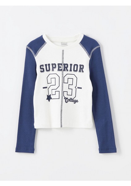 Lcw Kids Lacivert Bisiklet Yaka Baskılı Uzun Kollu Kız Çocuk Tişört fiyatları