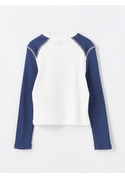 Lcw Kids Lacivert Bisiklet Yaka Baskılı Uzun Kollu Kız Çocuk Tişört modelleri