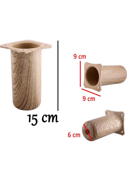 Mobilya Kanepe Koltuk Baza Yükseltici Yükseltme Ayağı Ayakları Plastik Doğal Meşe Renk 15 cm modelleri