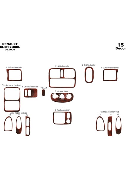 Renault Clio Symbol Konsol-Torpido Kaplama 2004-2008 15 Parça Maun