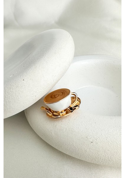 Altın Sarısı Kaşık Detay Mineli Kahve Fincanı Broş (3cm) modelleri