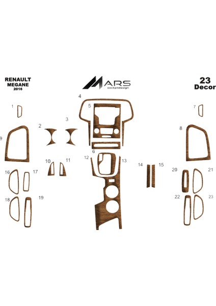 Renault Megane Konsol-Torpido Kaplama 2016 23 Parça Açık Meşe