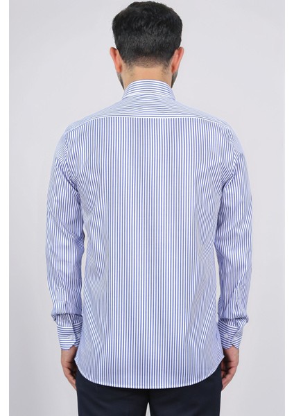 Slim Fit Non-Iron Çizgili Mavi Gömlek fırsatları