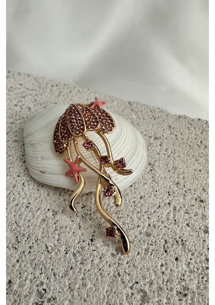 Deniz Temalı Taş Işlemeli Denizanası Broş (5cm) modelleri