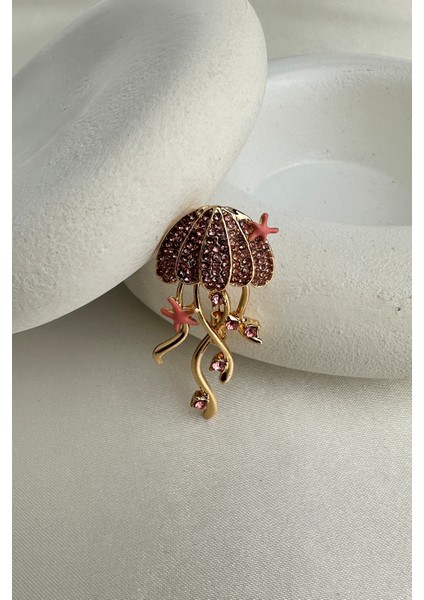 Deniz Temalı Taş Işlemeli Denizanası Broş (5cm) fırsatları