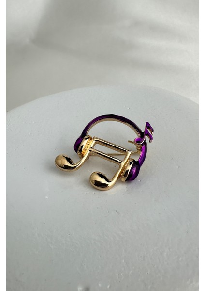 Altın Sarısı Renkli Kulaklık Detay Müzik Notası Broş (2cm)