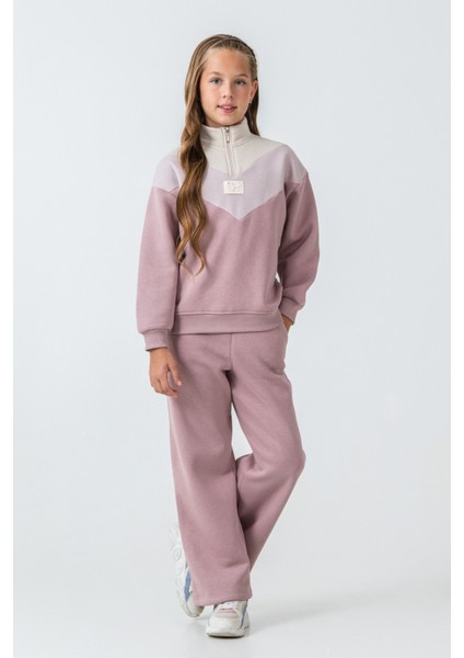 Kız Çocuk Kelebek Detaylı Yarım Fermuarlı 3 Iplik Kalın Kışlık Eşofman Takımı AK4233 modelleri