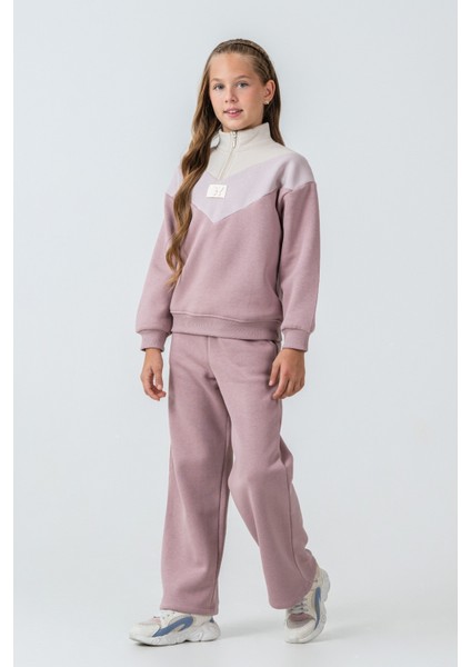 Kız Çocuk Kelebek Detaylı Yarım Fermuarlı 3 Iplik Kalın Kışlık Eşofman Takımı AK4233 fırsatları