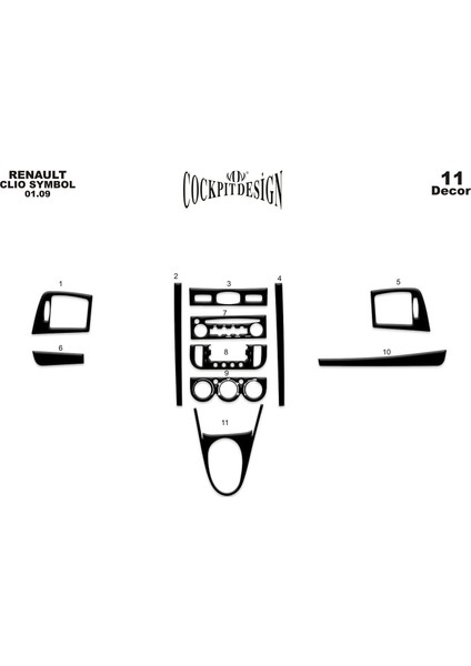 Renault Clio Symbol Konsol-Torpido Kaplama 2009-201 1 Parça Piano Black