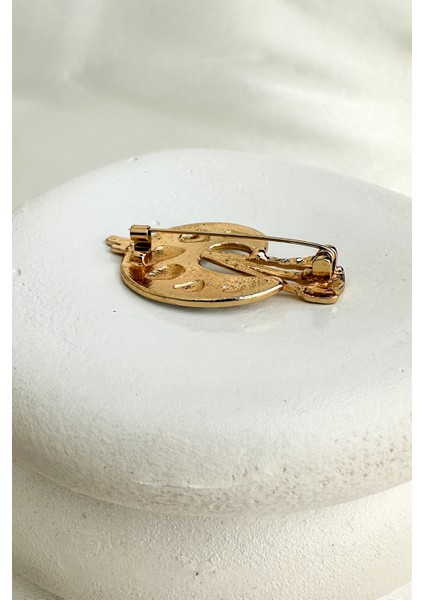 Altın Rengi Fırça Detay Renkli Mineli Palet Broş (5cm) fiyatları