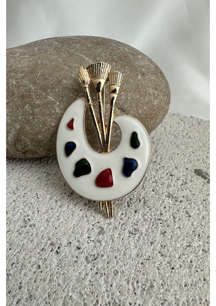 Altın Rengi Fırça Detay Renkli Mineli Palet Broş (5cm) modelleri