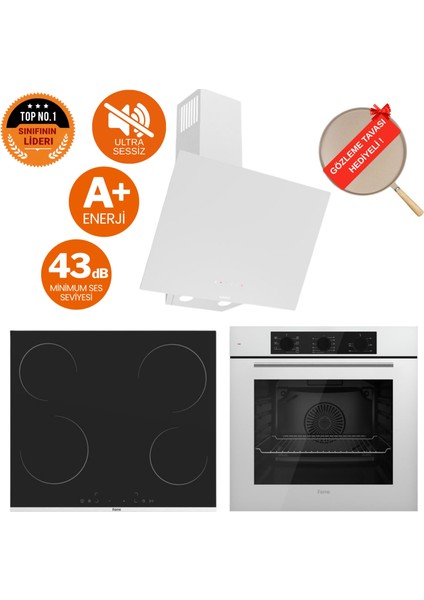 Aura Vitroseramik Elektrikli Sessiz Beyaz Ankastre Set (D078 - Sa + MS261 + QBL62CB )