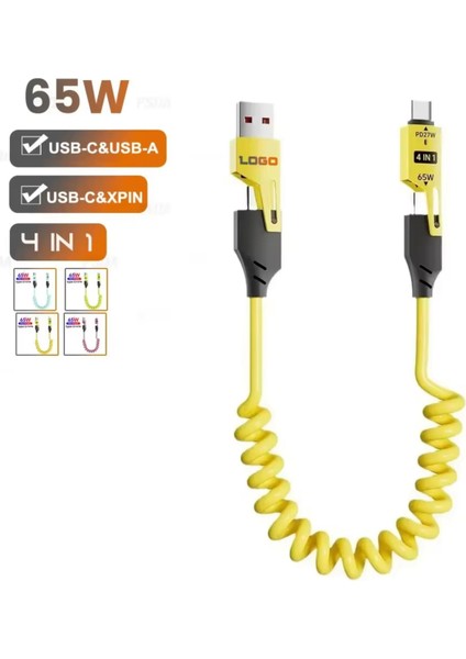 65w Çok hızlı Kopmaz Spiral 4 başlıklı Altın Uç Hızlı Şarj kablosu Telefon tablet uyumlu Carplay