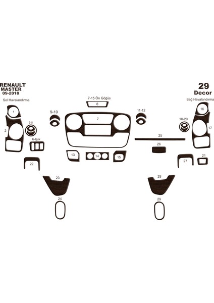 Renault Master Movano Interstar Konsol-Torpido Kaplama 2010 29 P Koyu Meşe
