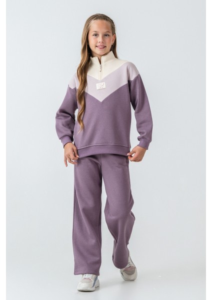 Kız Çocuk Kelebek Detaylı Yarım Fermuarlı 3 Iplik Kalın Kışlık Eşofman Takımı AK4233 fiyatları