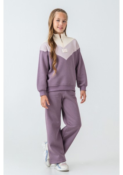 Kız Çocuk Kelebek Detaylı Yarım Fermuarlı 3 Iplik Kalın Kışlık Eşofman Takımı AK4233 modelleri